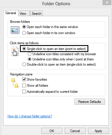 Windows 8 Folder Options Settings